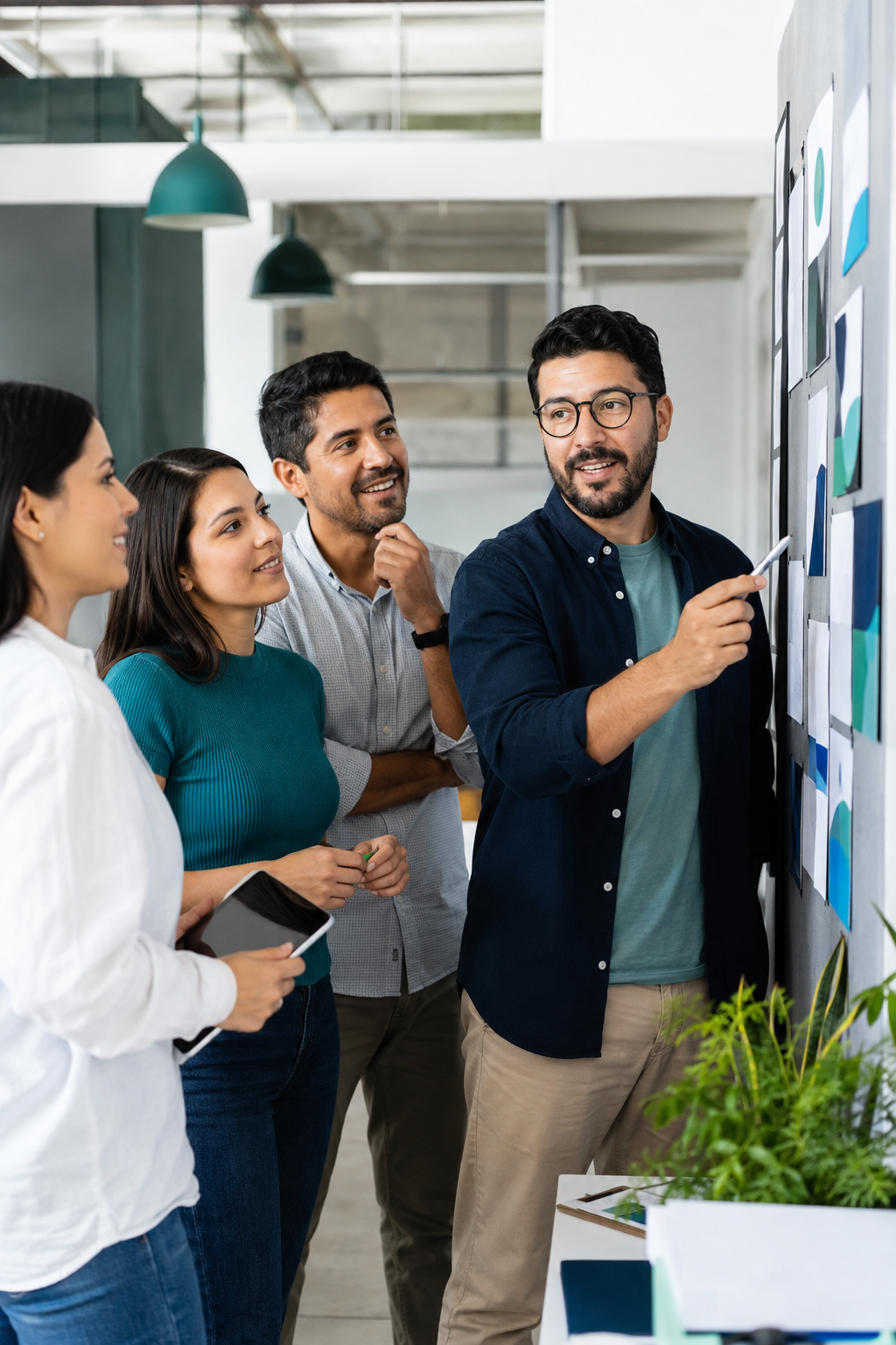 Equipo colaborando para convertir una conversación en próximos pasos