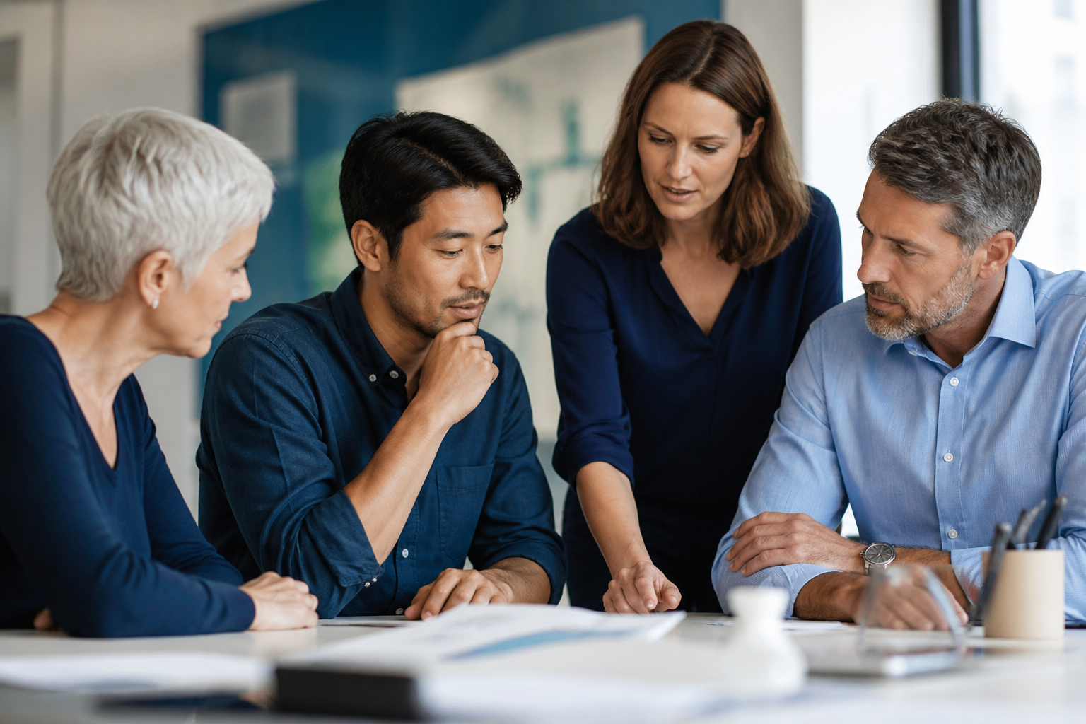 Equipo comparando alternativas para una decisión