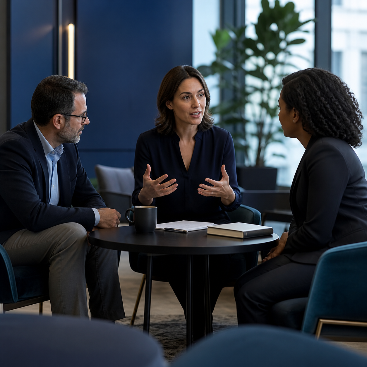 Equipo de profesionales colaborando para fortalecer el liderazgo