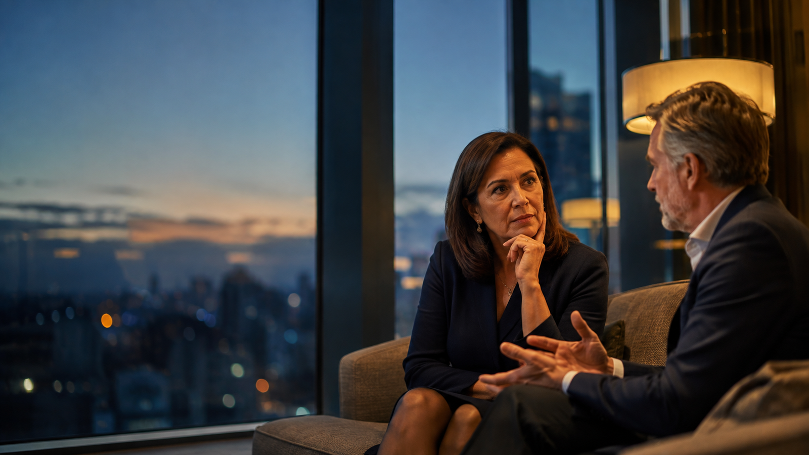 Dos profesionales en una conversación de coaching ejecutivo.